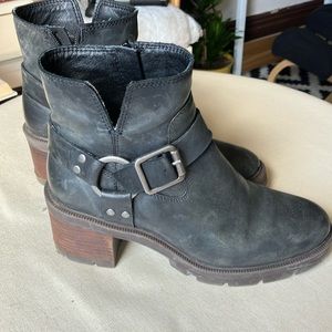 LUCKY BRAND SLYVIN LEATHER HEELED ANKLE BOOT IN BLACK WOMEN'S SIZE 8